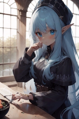 食堂て食事する女の子