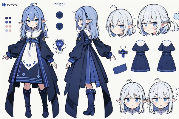 設定資料集。うちの子。藍髪藍髪のエルフもどき魔人少女。