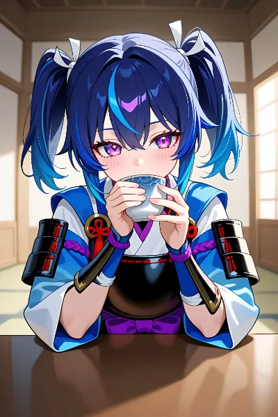 侍の格好したけど、何していいか分からないから、お茶飲んでみた🎵