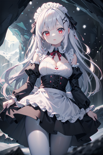 洞窟探索中な新人メイドさん