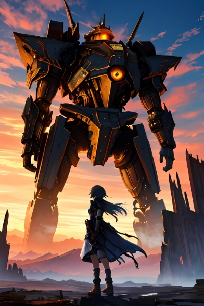 巨大な敵に立ち向かう少女