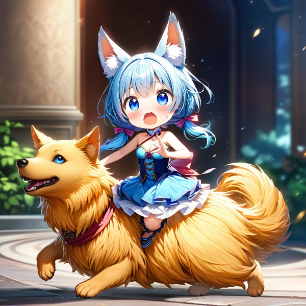 犬と散歩するケモ耳エルフさん（6枚）