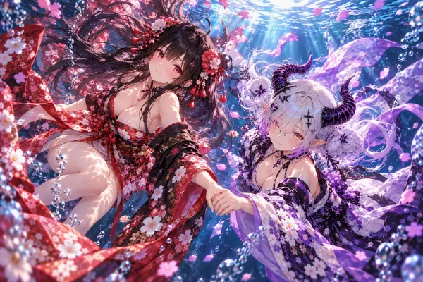 陽光差す深海で手を繋ぐ二人 お題「和服」🌸
