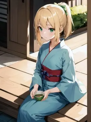 緑茶を飲む女の子