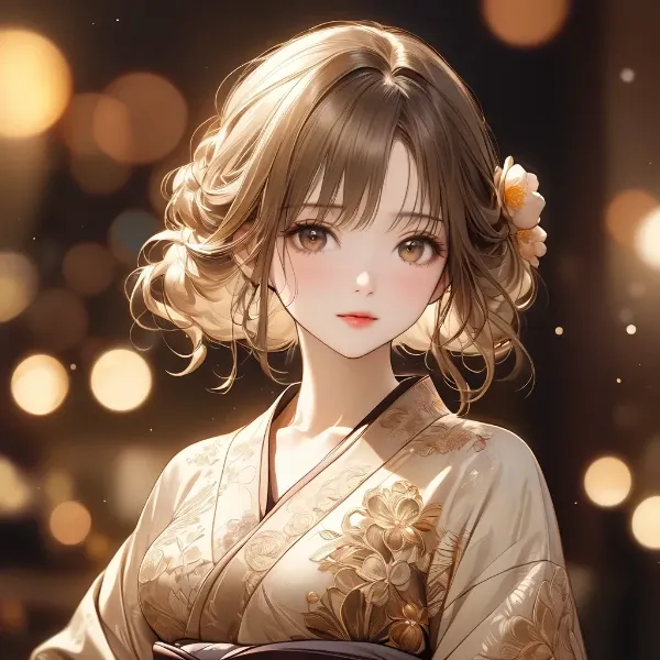 灯りに輝く着物少女