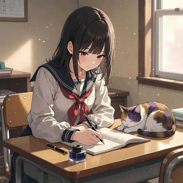 猫と少女の秘密の日記時間