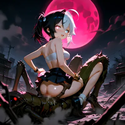 女の子達と桃色の月夜の機械昆虫-蛆虫ベースのキメラ-