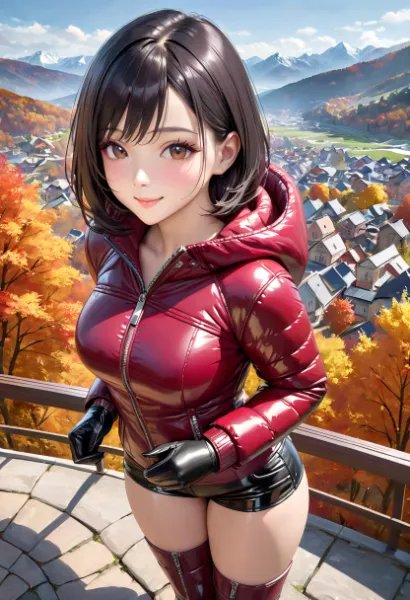 赤いダウンジャケットのお姉さん