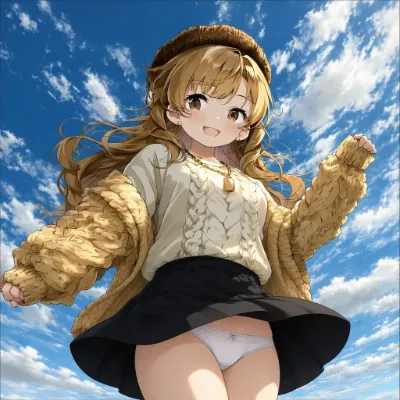 風のいたずらに笑顔を返す少女