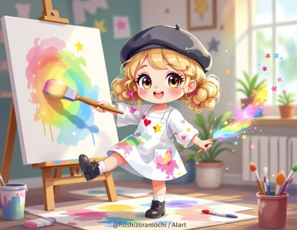虹色パレットの夢見る画家 - A dreamy painter with a rainbow palette