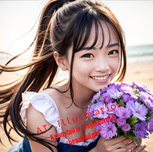 満面の笑みのポニーテール美少女