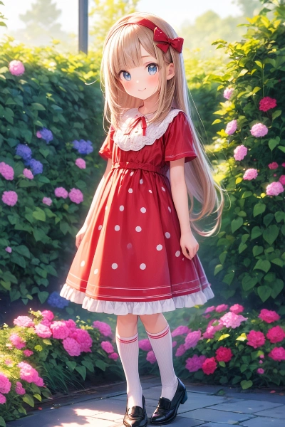 水玉模様のワンピースを着た女の子