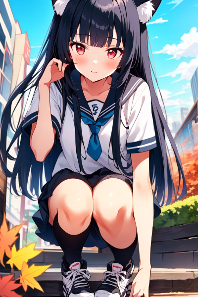 スニーカーを履いた妖狐のJK少女