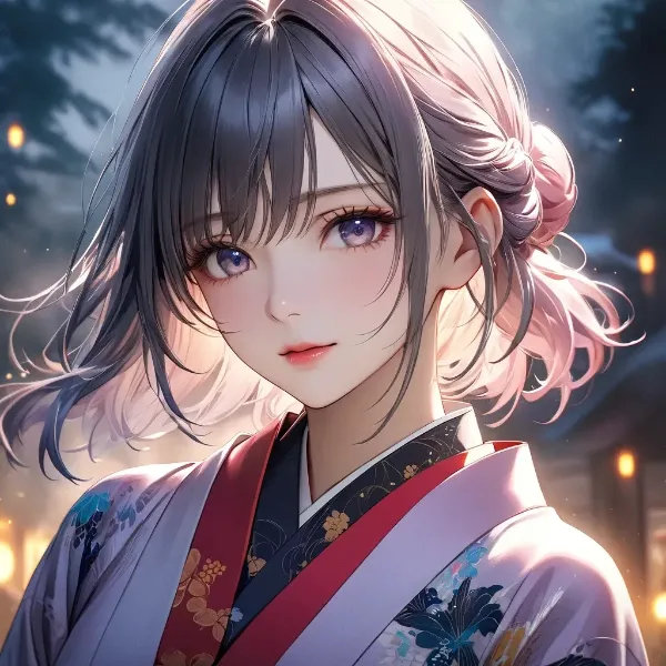 夜祭りの着物少女