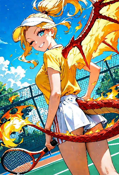 テニスをたしなむドラゴンガール