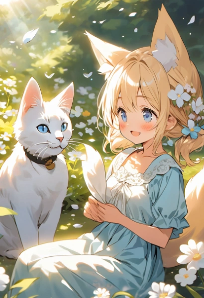 きつねと白いねこさん