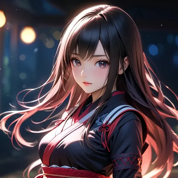 宵闇に輝く黒髪美少女