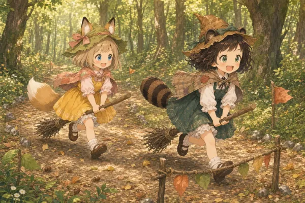 【コン子とポン子】 魔女のほうき