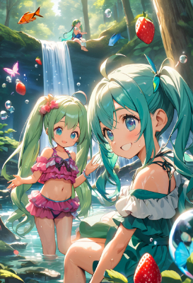 水遊びをする双子の女の子