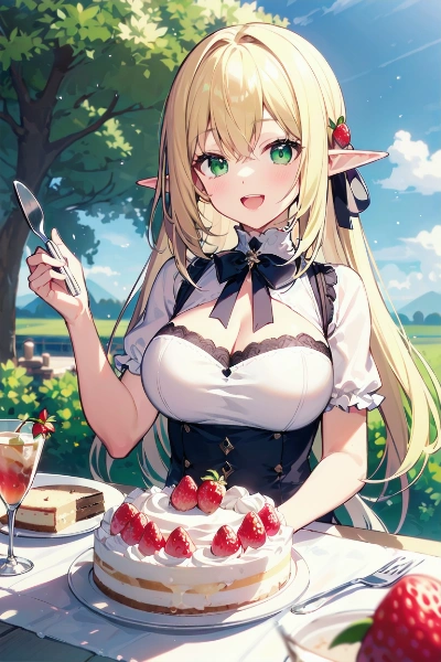 食べ歩きエルフ・ほっぺがおちそうなケーキ