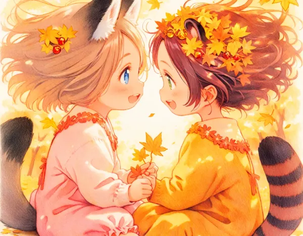 コン子とポン子・秋の髪飾り