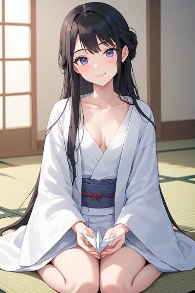 浴衣の少女と願いの折り鶴