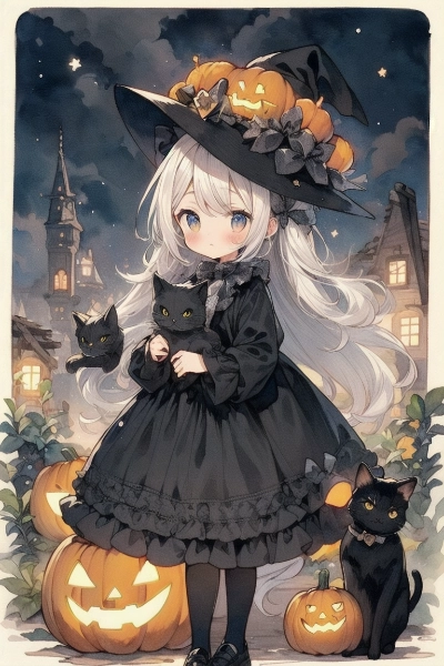 ハロウィンの見習い黒猫魔女