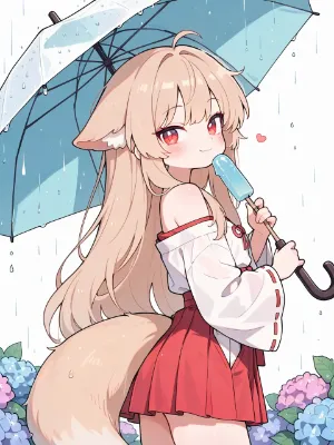 雨、アイス、紫陽花
