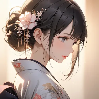 花飾りの優美な着物姿