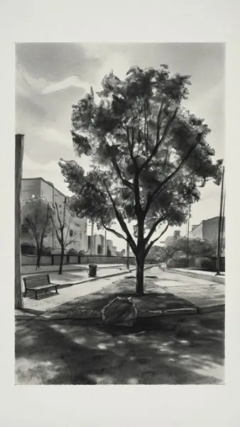 都市公園の風景画(制作過程逆順)