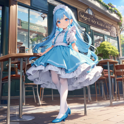 3時の青髪ウエイトレスさん