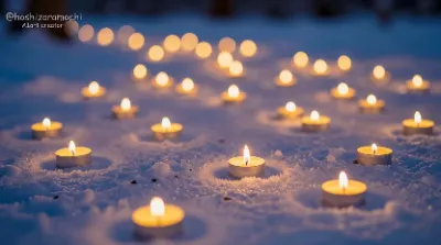 祈りの灯火：雪上のキャンドルナイト