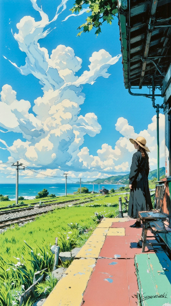 線路の先の夏／スマホ壁紙アーカイブ