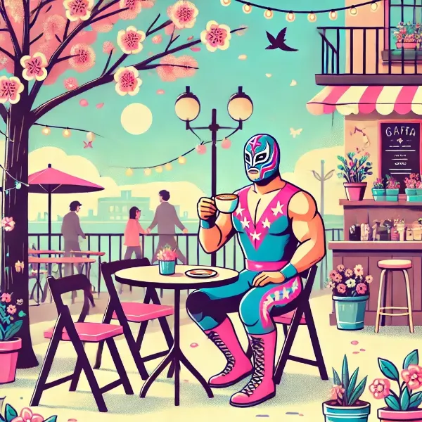 プロレスラーと春のカフェ