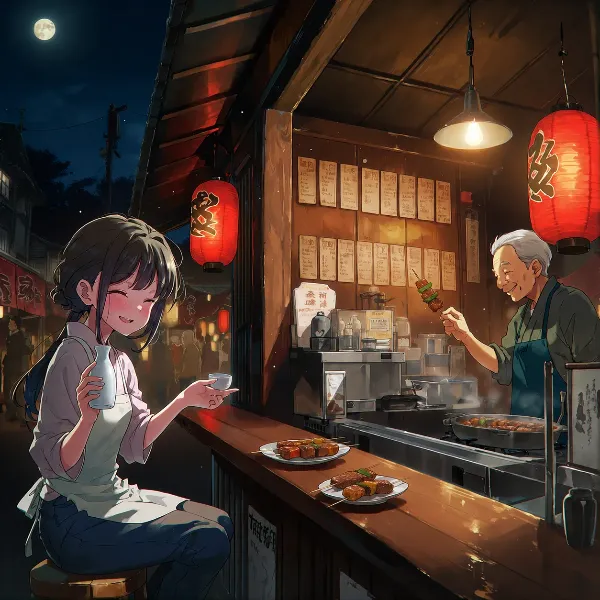 月夜の屋台で一杯
