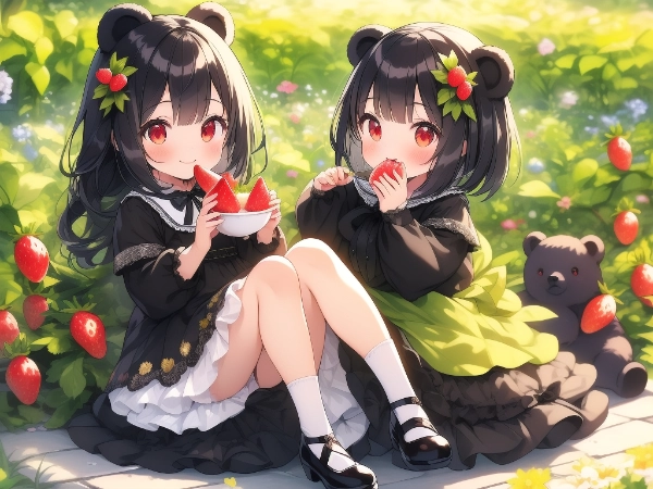 熊さんが美味しくイチゴを頂きました