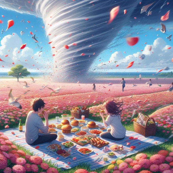 フードファイターカップル in 花畑