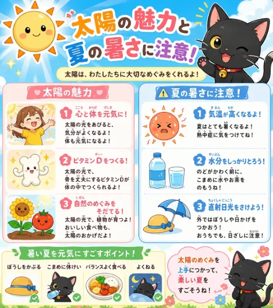 太陽の魅力と夏の暑さに注意！