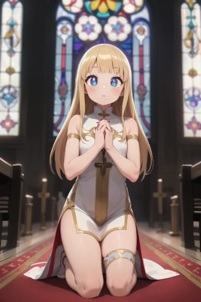 教会で祈りを捧げる金色の髪の少女