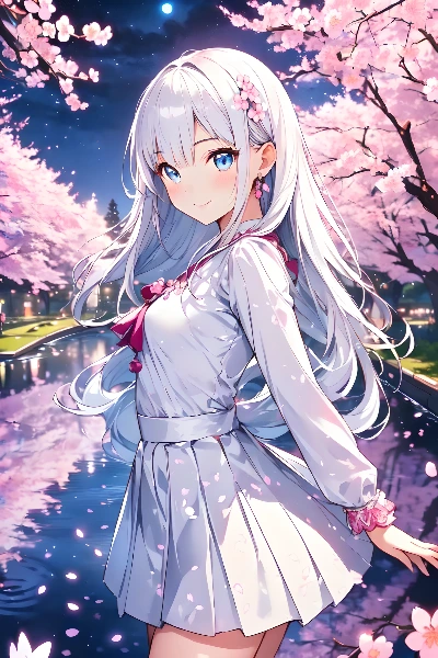 水面に映る夜桜