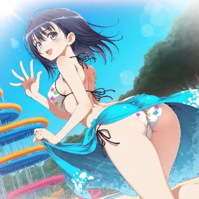 夏風に舞う水着少女