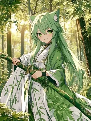 竹林に舞う緑猫の剣