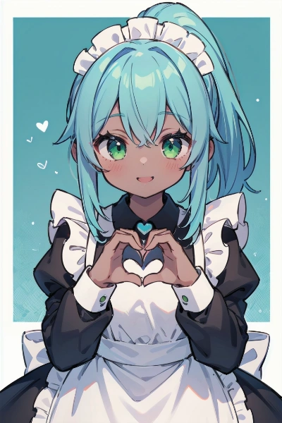 手でハートな青ポニテメイドちゃん