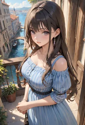 お題：ロングヘアー（casual dress）
