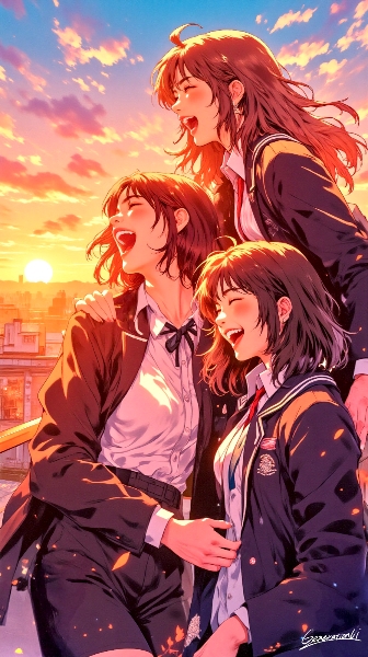 夕日に染まる友情／スマホ壁紙アーカイブ