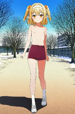 上半身裸+体操着の短パンなエルフさん