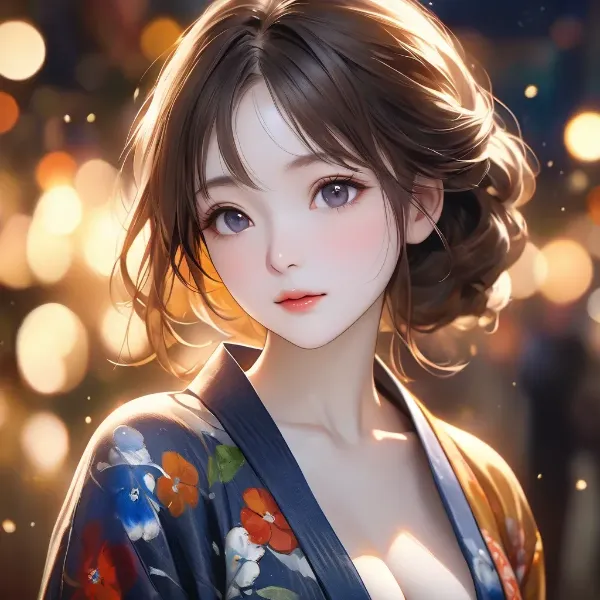 夜空に輝く浴衣の美女