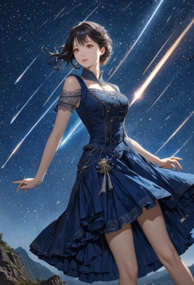 流れ星と女性