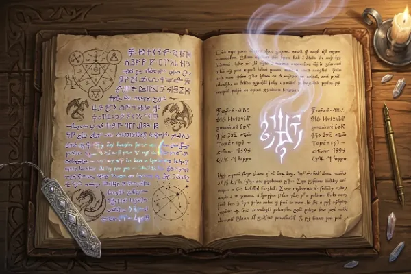 AIの餌を手描きした上で生成した画像　ファンタジーRPG風の魔導書