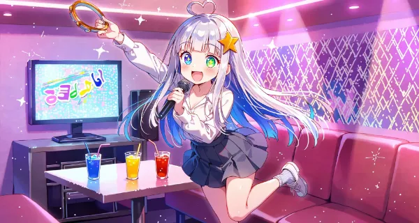 カラオケで歌う銀髪少女